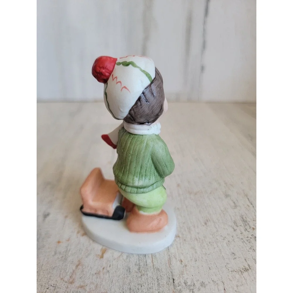 Lefton December month boy sled kid Xmas ceramic home decor figure unique